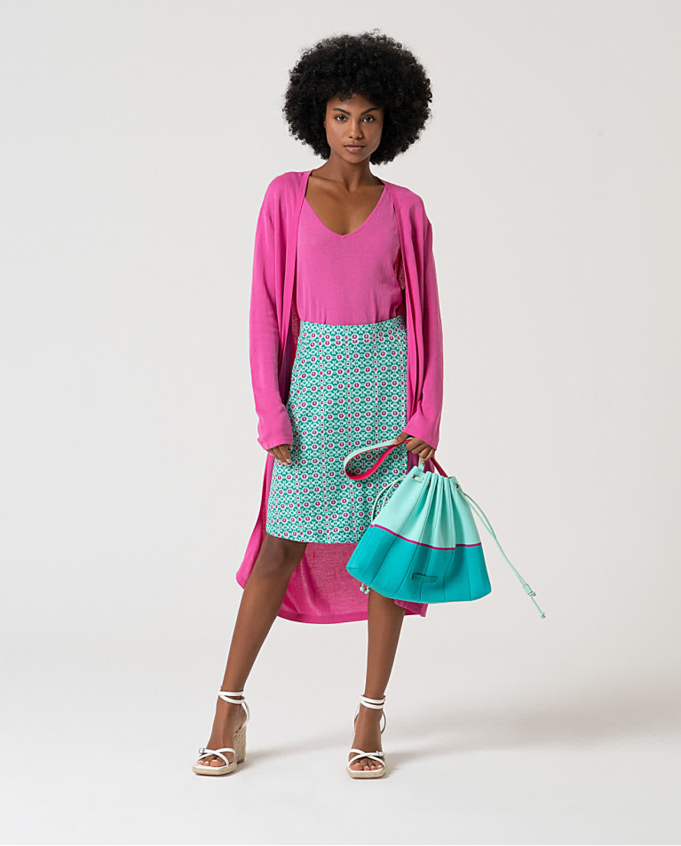 Surkana Falda Corta Elástica Estampada Turquesa