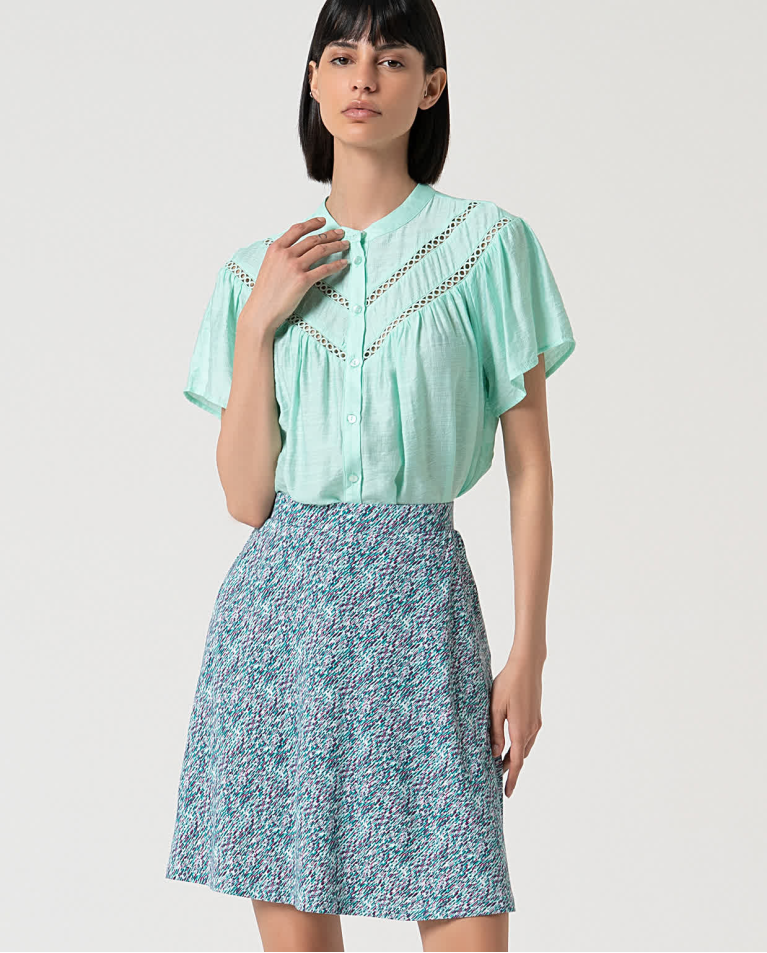 Surkana Falda Corta Elástica Estampada Turquesa