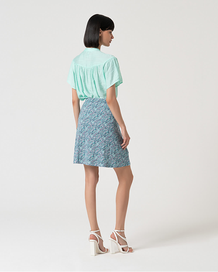 Surkana Falda Corta Elástica Estampada Turquesa