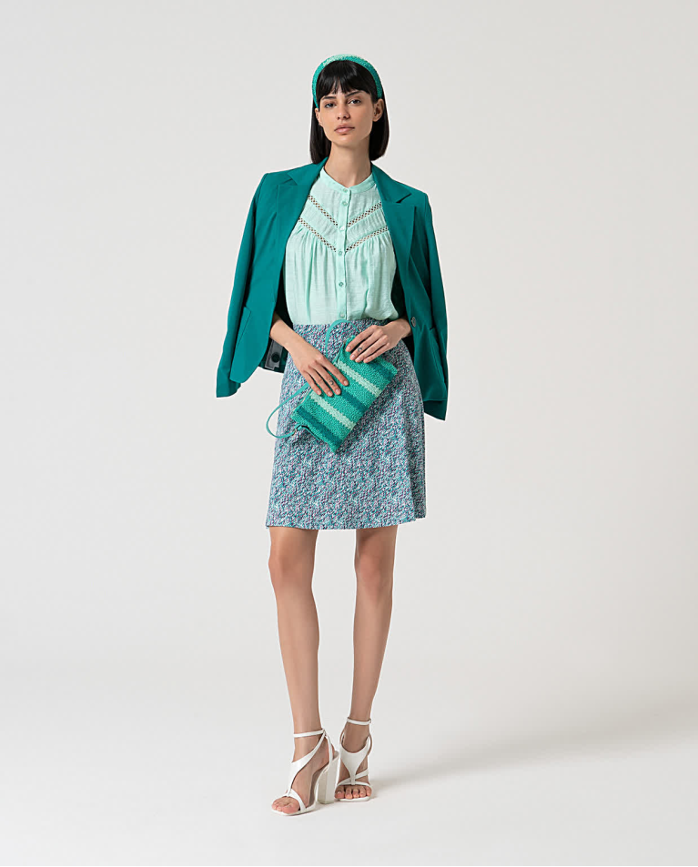 Surkana Falda Corta Elástica Estampada Turquesa