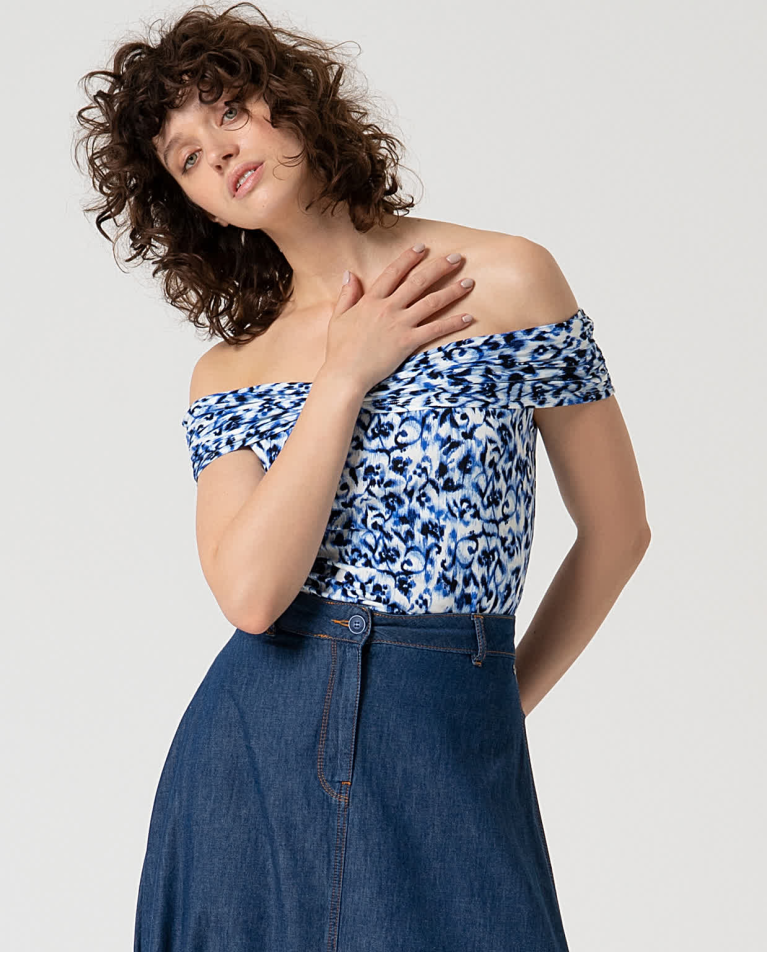 Surkana Falda Larga Denim Azul