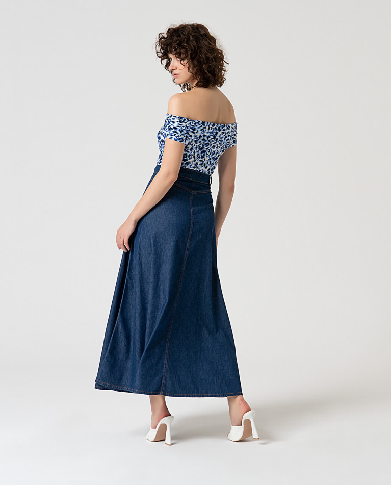 Surkana Falda Larga Denim Azul