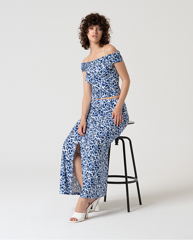 Surkana Falda Larga Estampada Viscosa Bamboo Azul