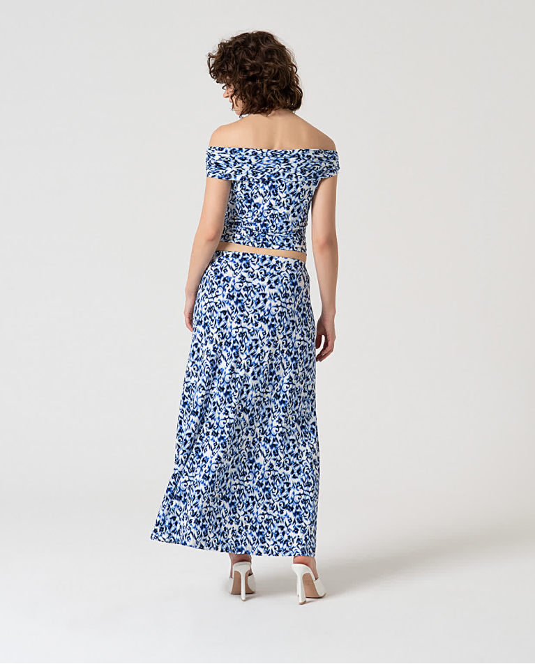 Surkana Falda Larga Estampada Viscosa Bamboo Azul