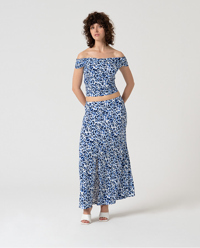 surkana Falda larga estampada viscosa bamboo Azul