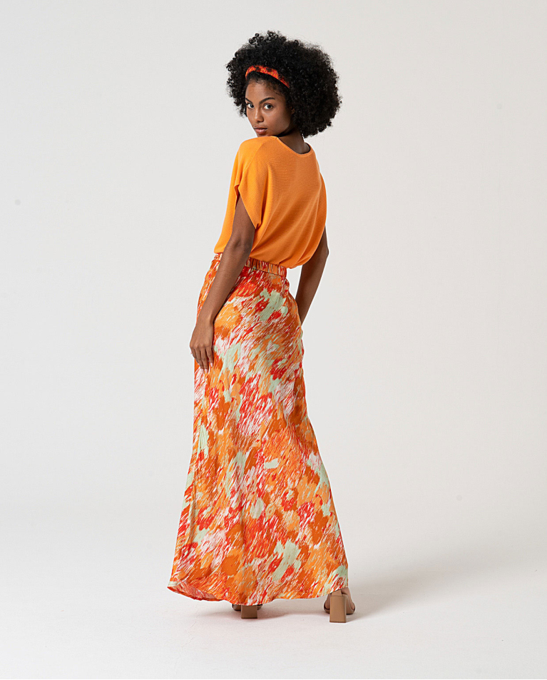 Surkana Falda Larga Satinada Estampada Multi