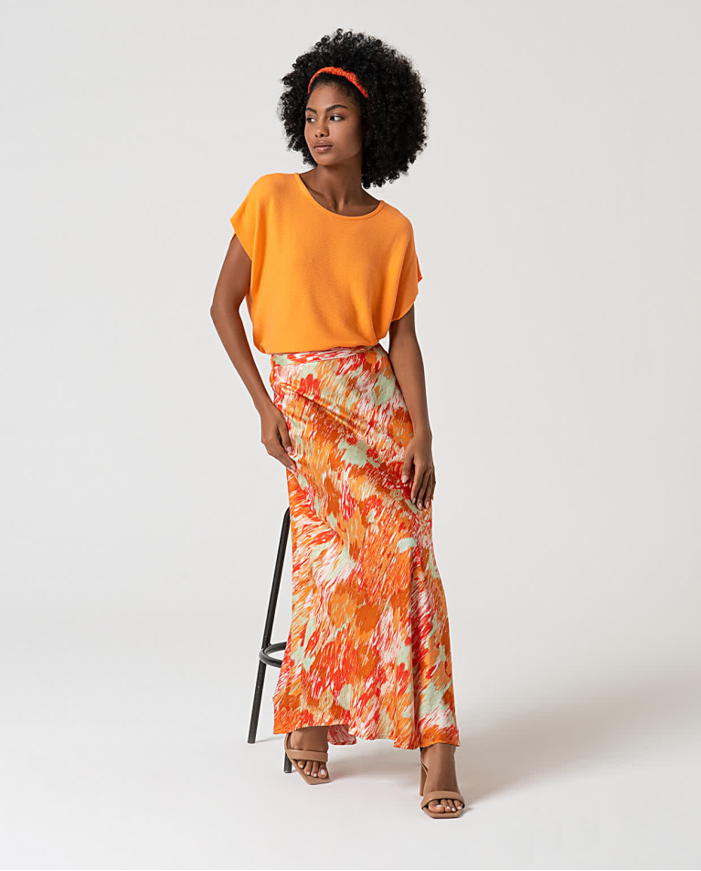 Surkana Falda Larga Satinada Estampada Multi