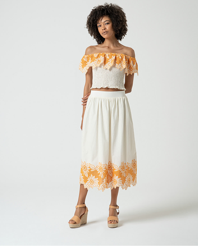 surkana Falda midi con bordado suizo Beige