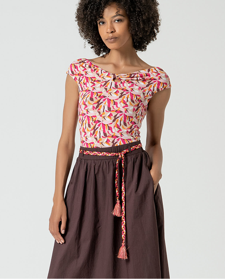 Surkana Falda Midi De Algodón Con Cinturón Marrón