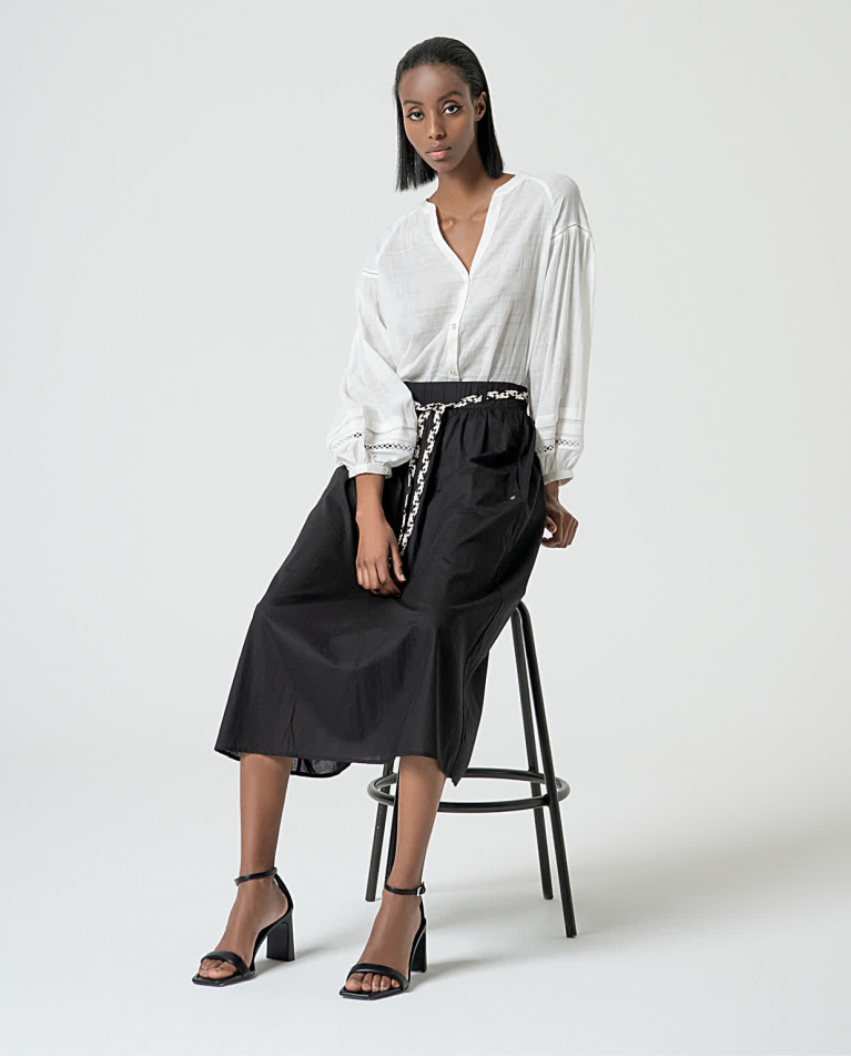 Surkana Falda Midi De Algodón Con Cinturón Negro