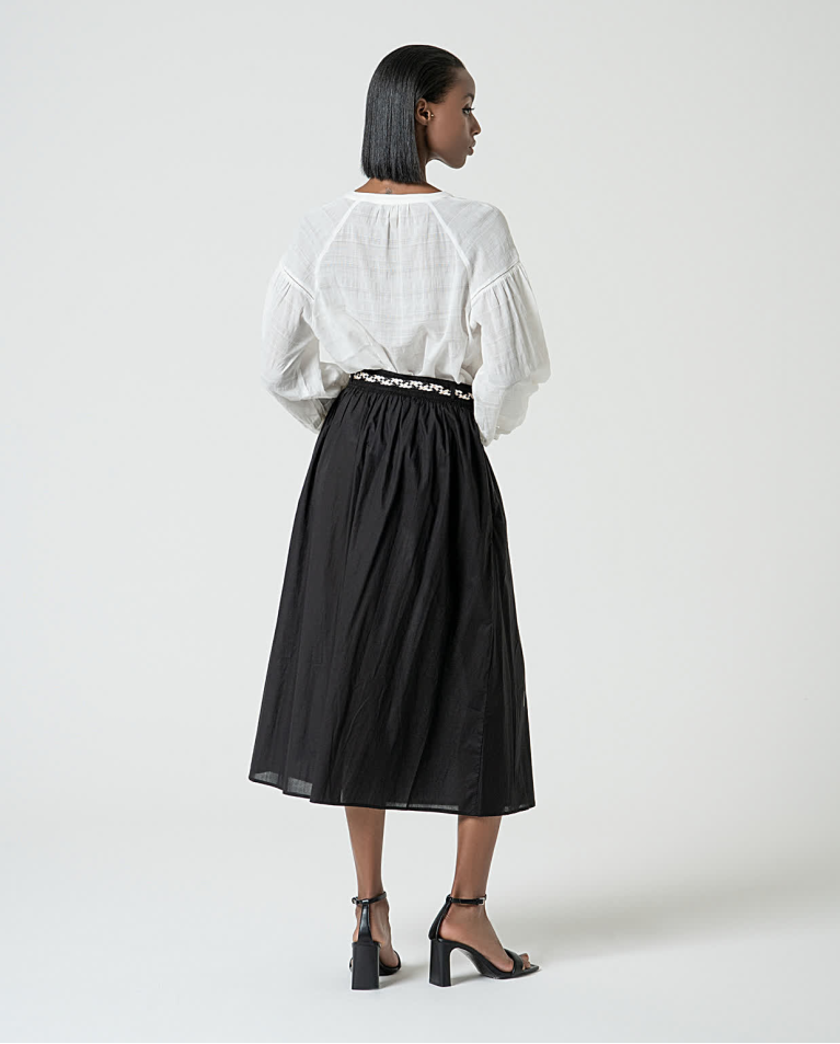 Surkana Falda Midi De Algodón Con Cinturón Negro