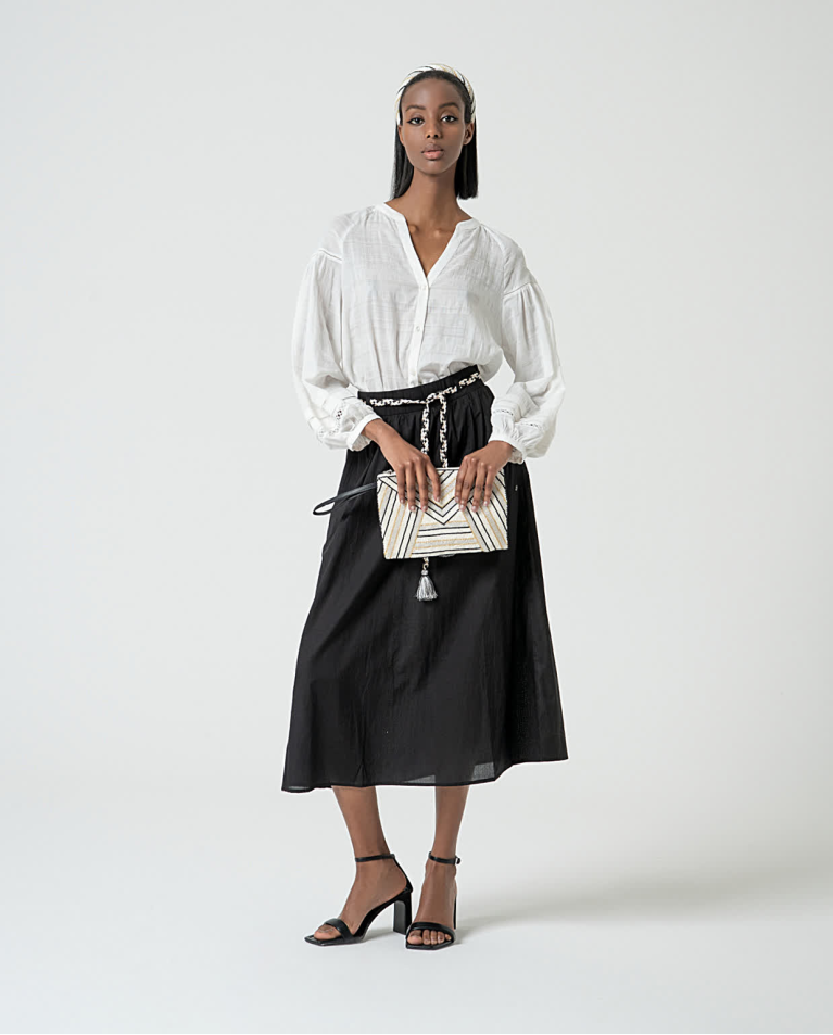 Surkana Falda Midi De Algodón Con Cinturón Negro