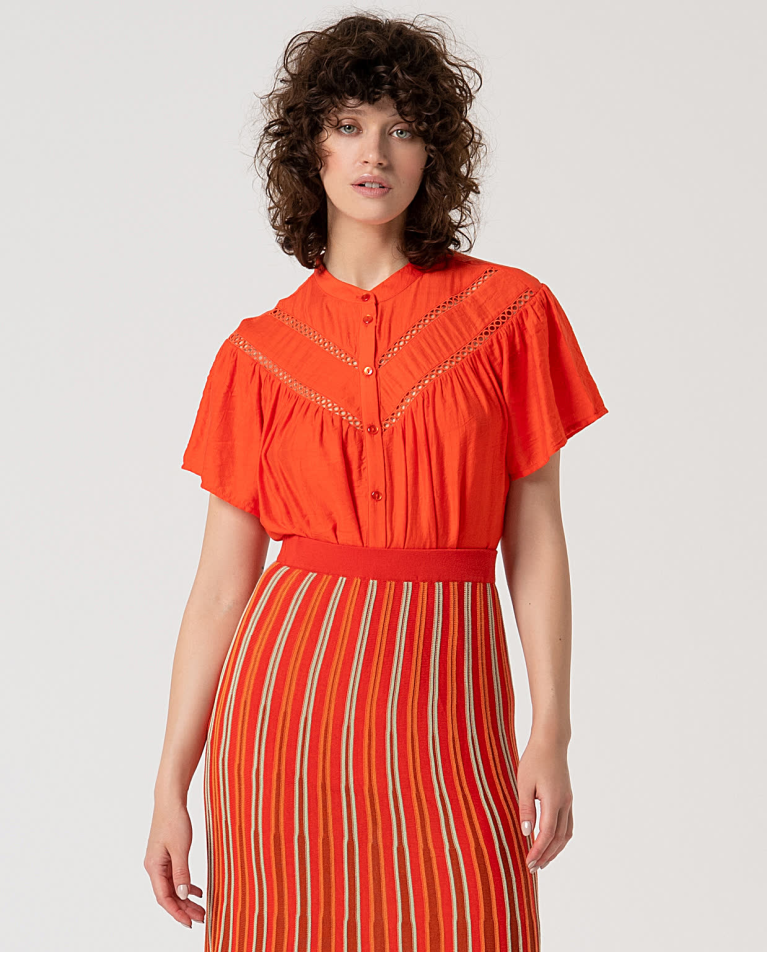 Surkana Falda Midi De Punto Naranja