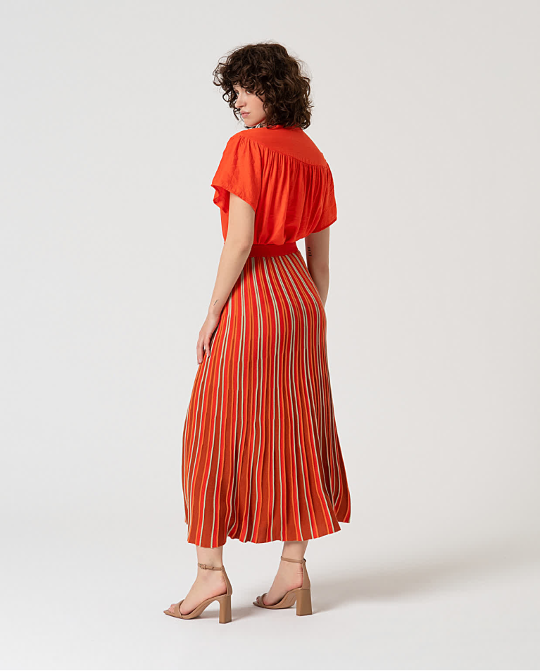 Surkana Falda Midi De Punto Naranja