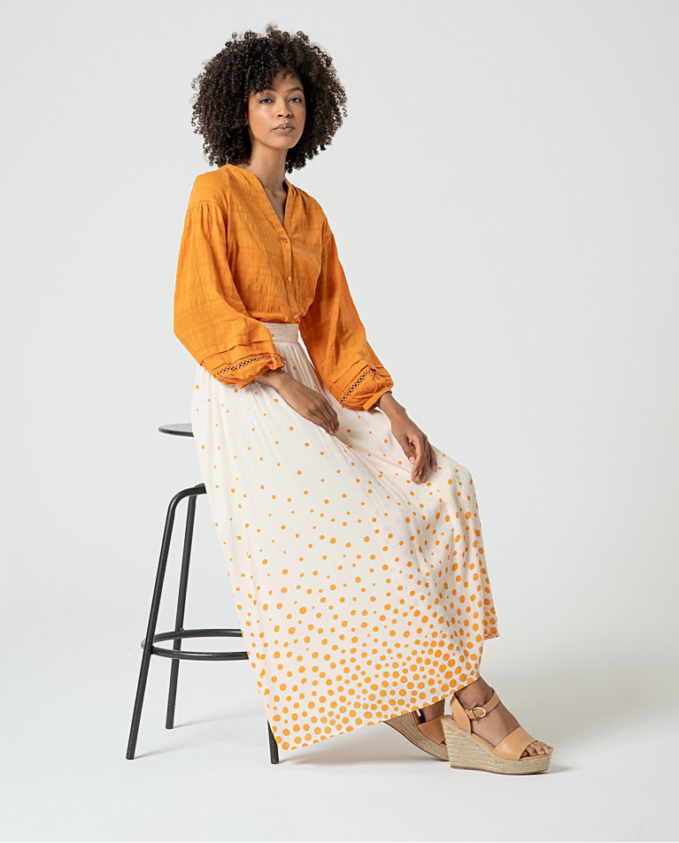 Surkana Falda Midi Estampado Lunares Beige