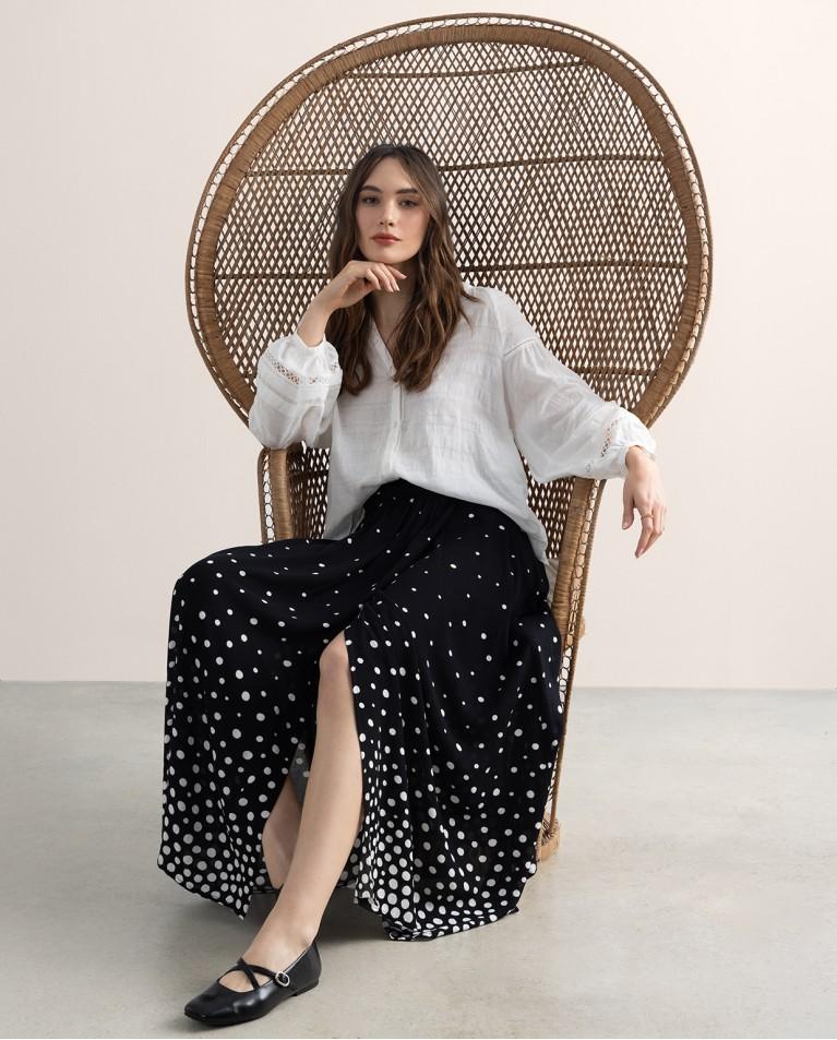 Surkana Falda Midi Estampado Lunares Negro