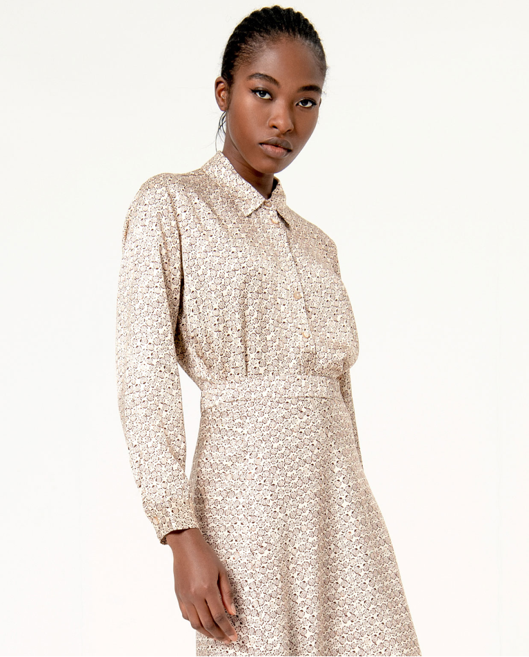 Surkana Falda Midi Satinada Estampada Crudo