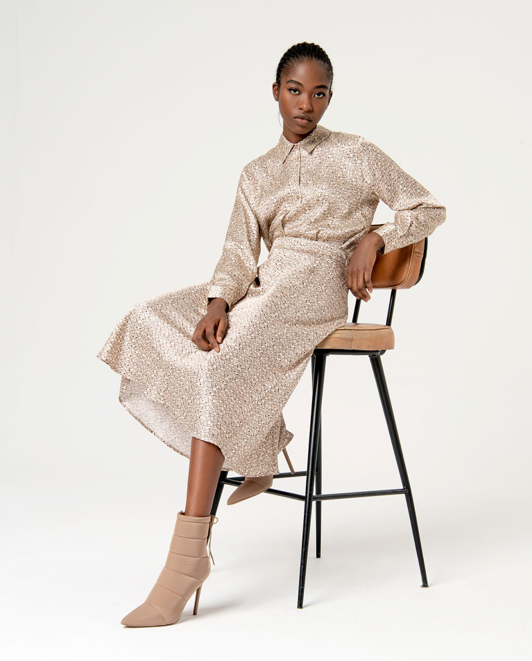 Surkana Falda Midi Satinada Estampada Crudo