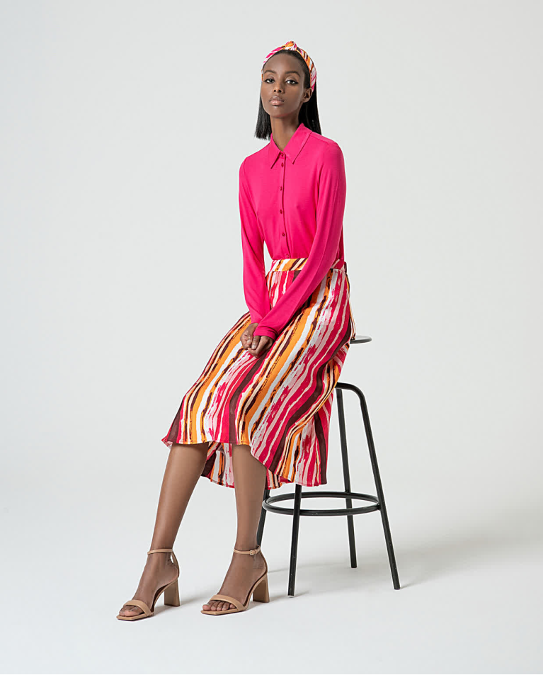 Surkana Falda Midi Satinada Estampada Fucsia