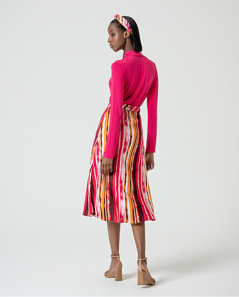 Surkana Falda Midi Satinada Estampada Fucsia