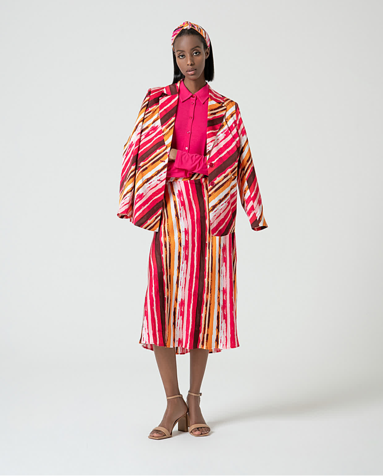 Surkana Falda Midi Satinada Estampada Fucsia