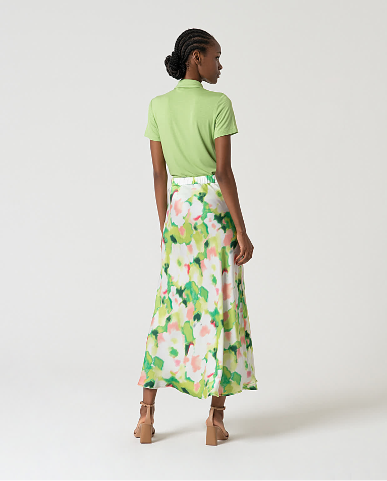 Surkana Falda Midi Satinada Estampada Verde