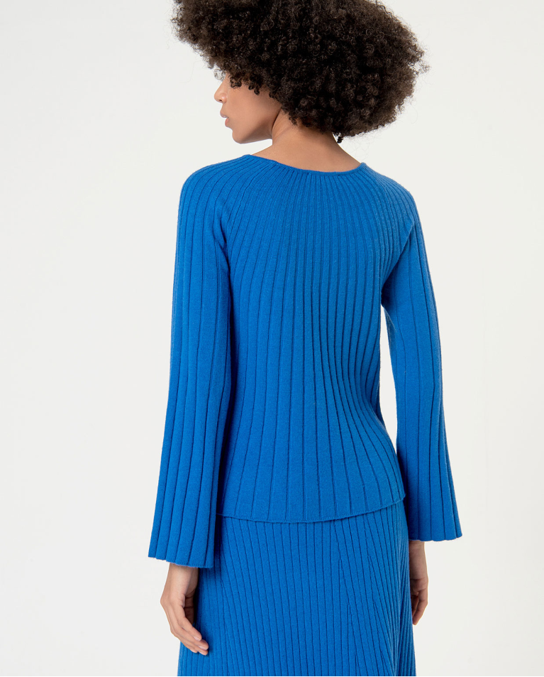 Surkana Jersey De Canalé Evasé Liso Azul