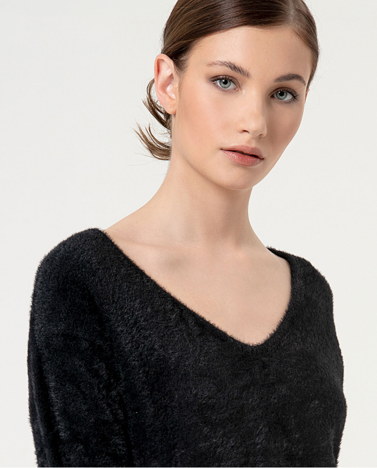 Surkana Jersey Efecto Cepillado Liso Negro