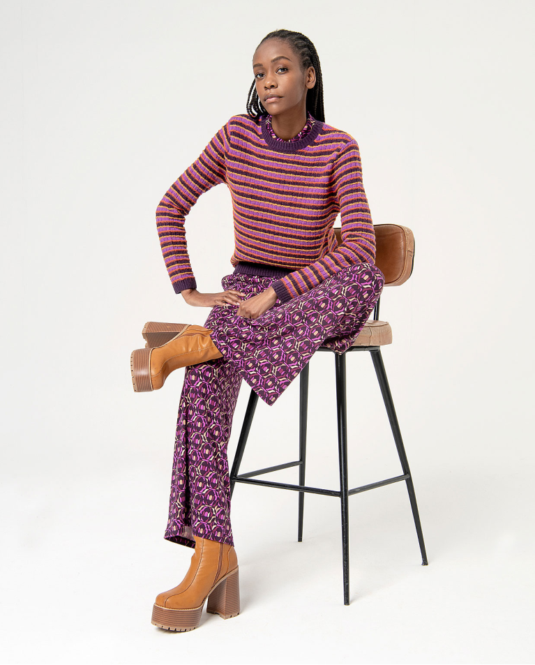 Surkana Jersey Lana Estructura A Rayas Morado