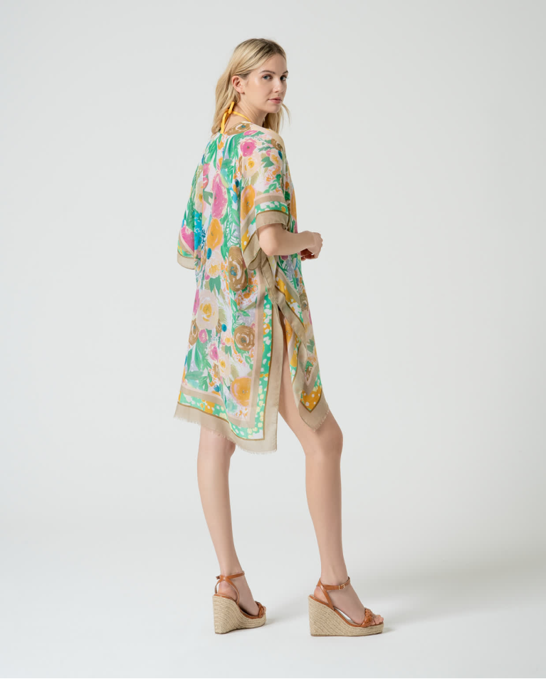 Surkana Kaftán Corto Abierto Estampado Camel