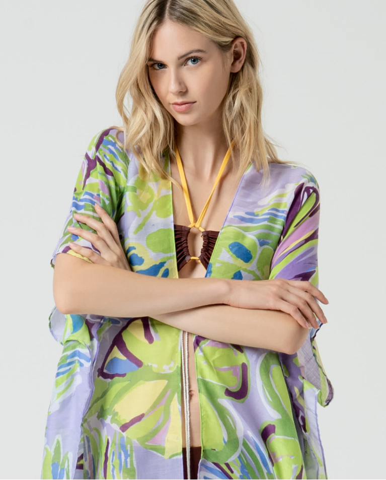 Surkana Kaftán Corto Abierto Estampado Lila