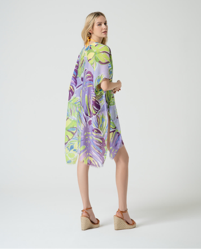 Surkana Kaftán Corto Abierto Estampado Lila