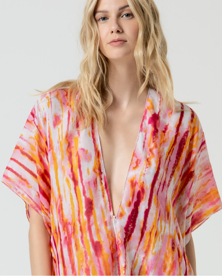 Surkana Kaftán Corto Abierto Estampado Naranja