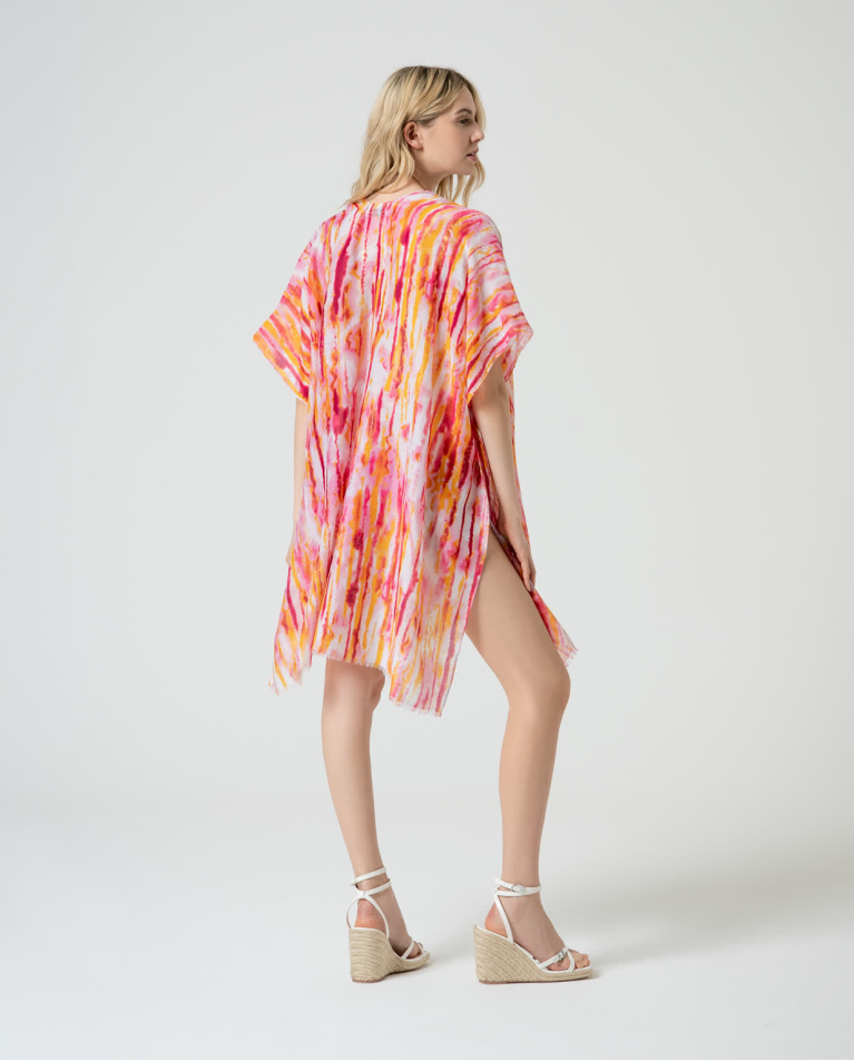 Surkana Kaftán Corto Abierto Estampado Naranja