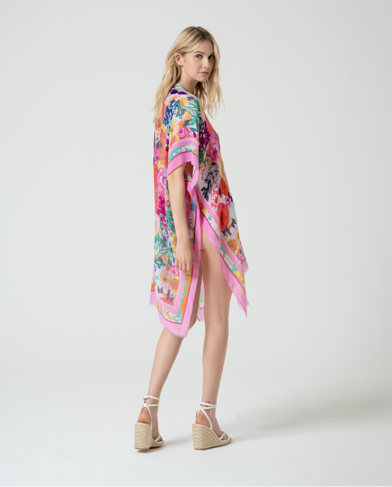 Surkana Kaftán Corto Abierto Estampado Rosa