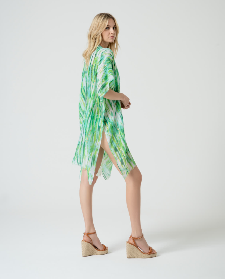 Surkana Kaftán Corto Abierto Estampado Verde