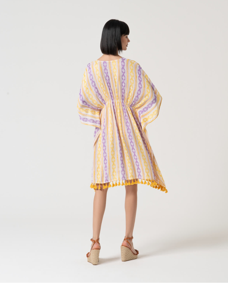 Surkana Kaftán Corto Cerrado Estampado Amarillo