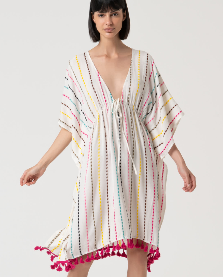 Surkana Kaftán Corto Cerrado Estampado Blanco