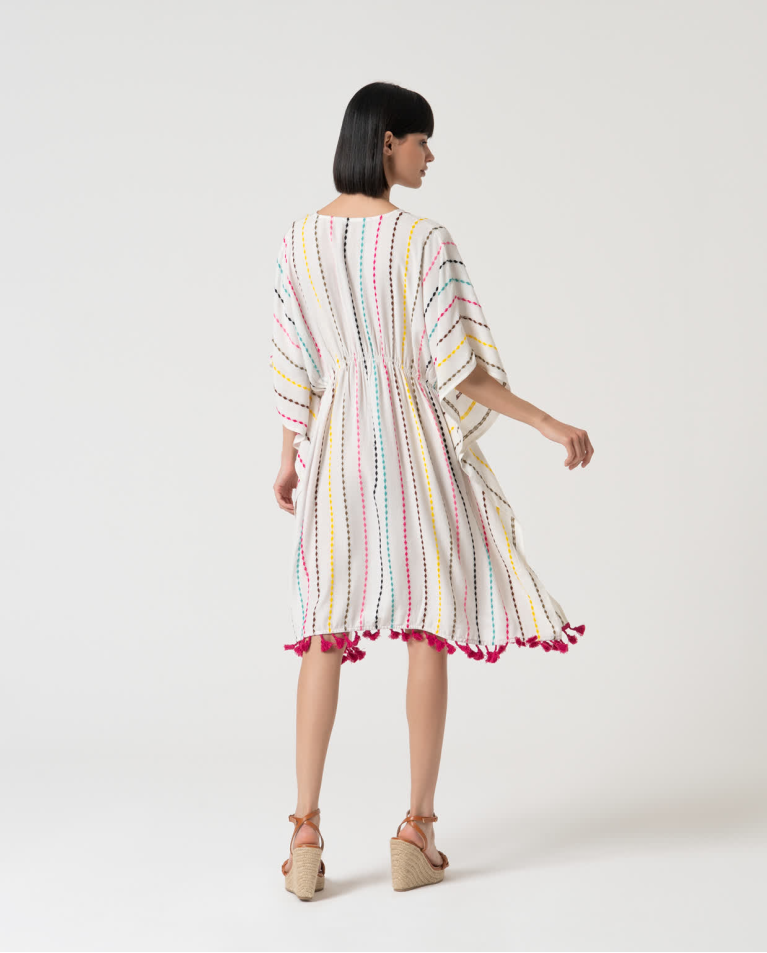 Surkana Kaftán Corto Cerrado Estampado Blanco