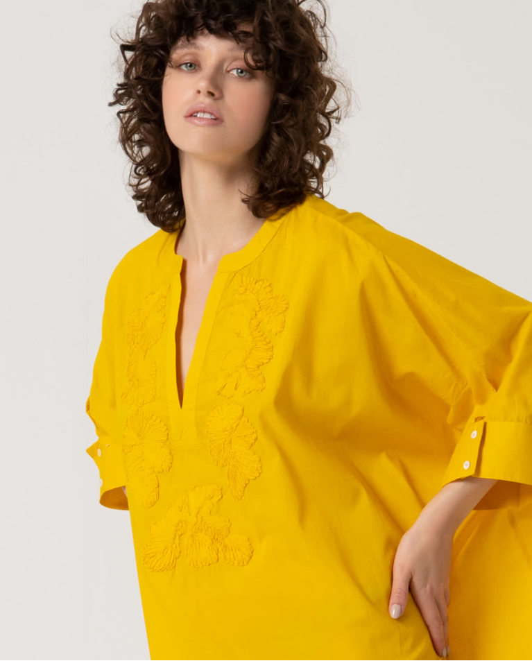 Surkana Kaftán Largo Cerrado Algodón Liso Amarillo