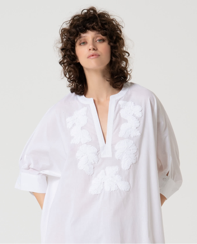 Surkana Kaftán Largo Cerrado Algodón Liso Blanco