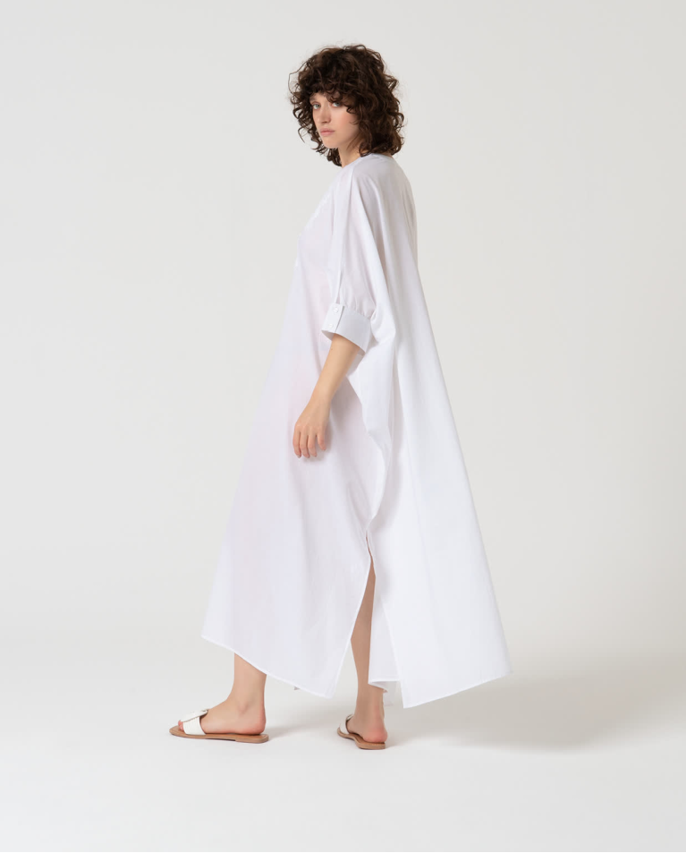 Surkana Kaftán Largo Cerrado Algodón Liso Blanco