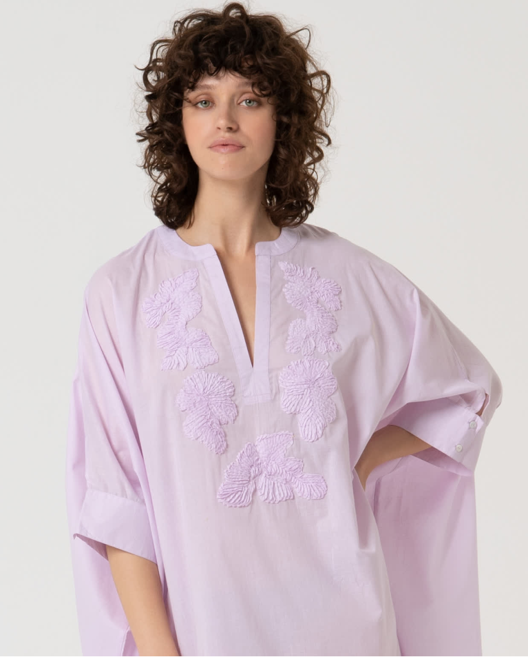 Surkana Kaftán Largo Cerrado Algodón Liso Lila