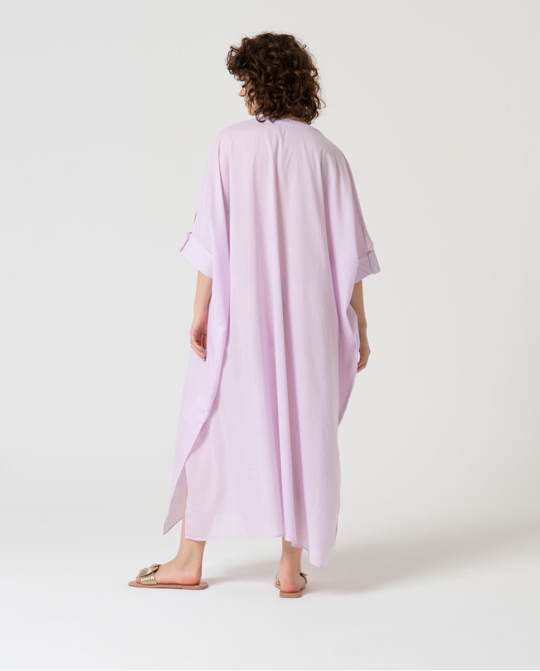Surkana Kaftán Largo Cerrado Algodón Liso Lila