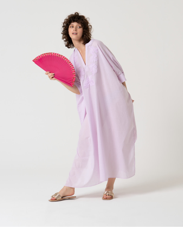 Surkana Kaftán Largo Cerrado Algodón Liso Lila