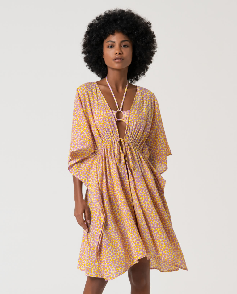 Surkana Kimono Corto Abierto Estampado Amarillo