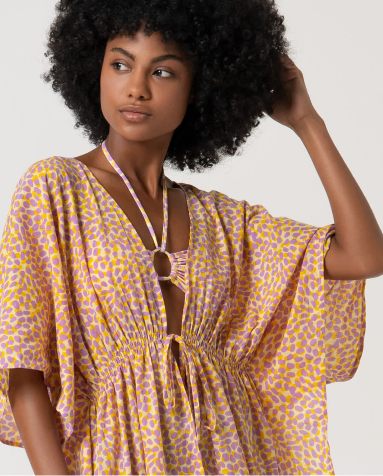 Surkana Kimono Corto Abierto Estampado Amarillo