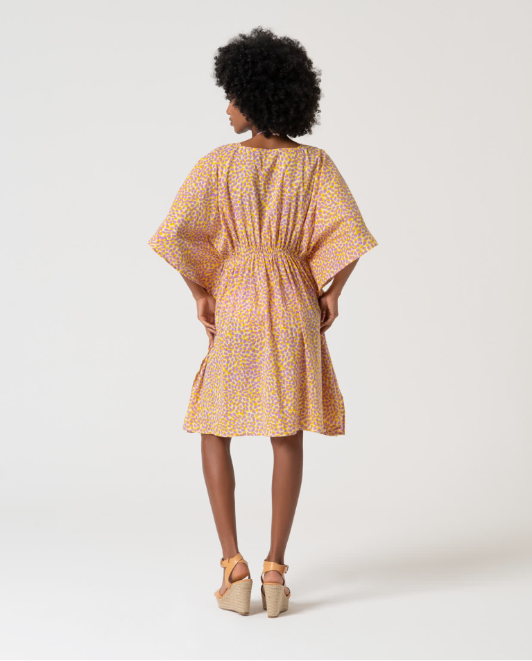 Surkana Kimono Corto Abierto Estampado Amarillo