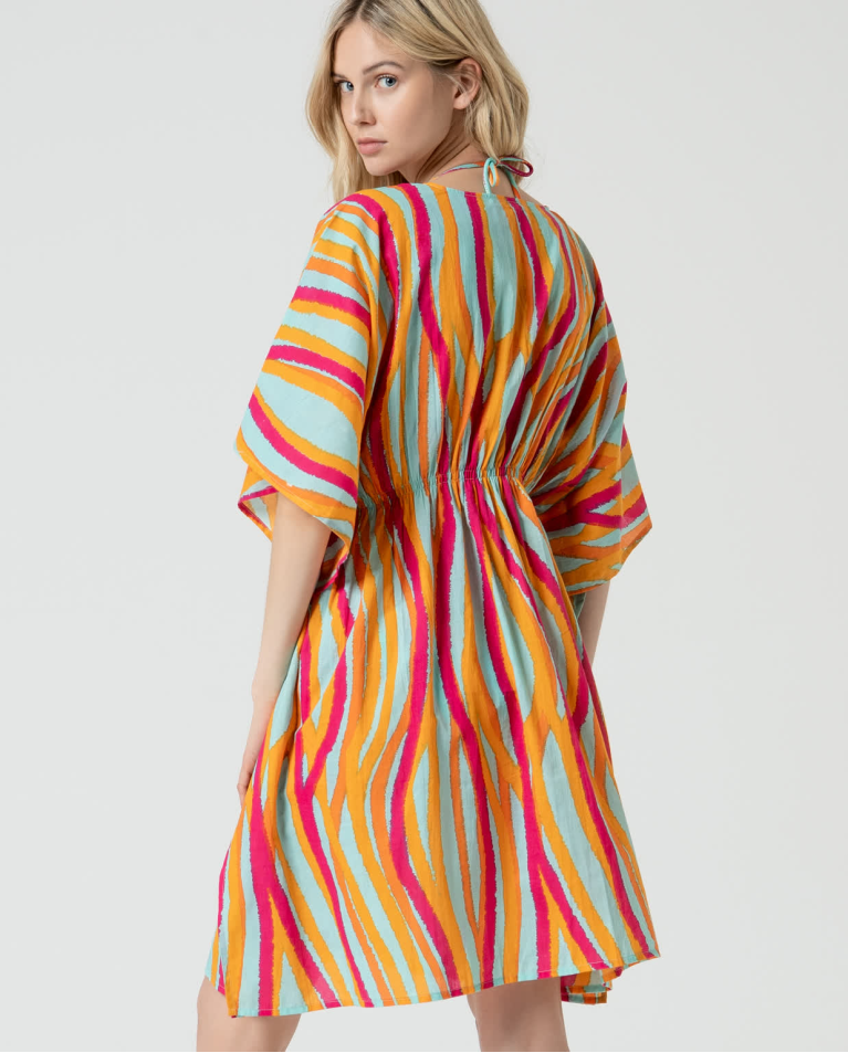 Surkana Kimono Corto Abierto Estampado Turquesa