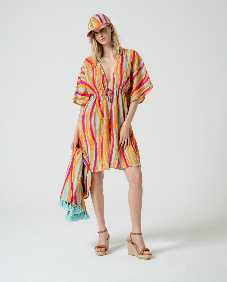 Surkana Kimono Corto Abierto Estampado Turquesa